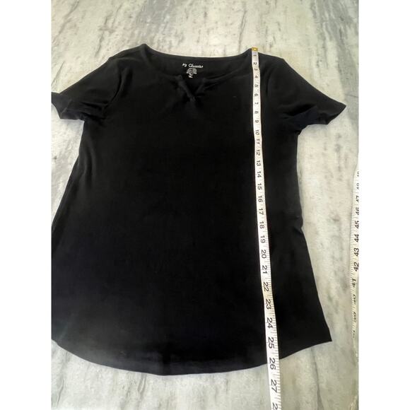 By Chico’s 1 Black Cotton Knit Top Woman Size 8 Minimalist Tee Shirt Basic - Picture 6 of 8